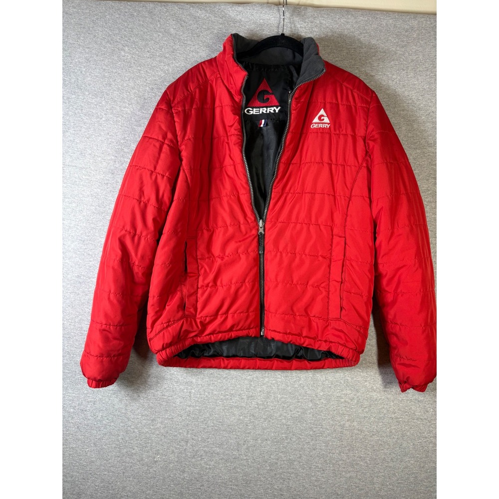 Gerry Mens Small Red Quilted Puffer Jacket Full Zip Fleece Lined Collar